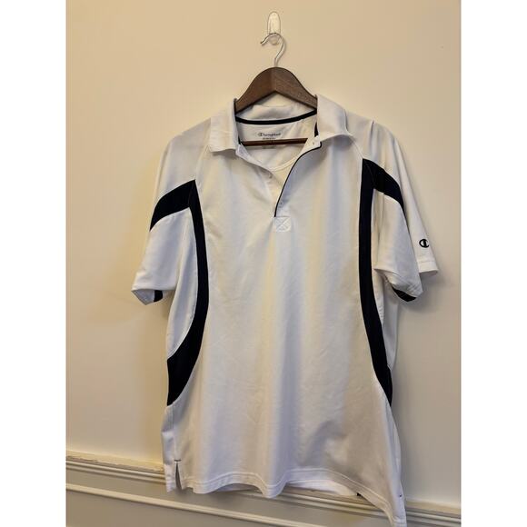 Champion Double Dry Polo Shirt White Navy Athletic Performance Men’s Large - Picture 3 of 11